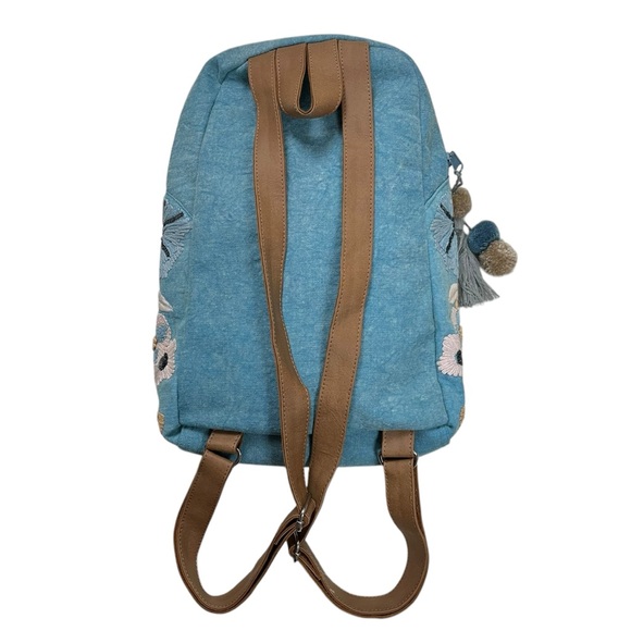 CROSSTREE LANE Floral Embroidered and Sequined Chambray Denim Backpack Purse - Picture 7 of 15